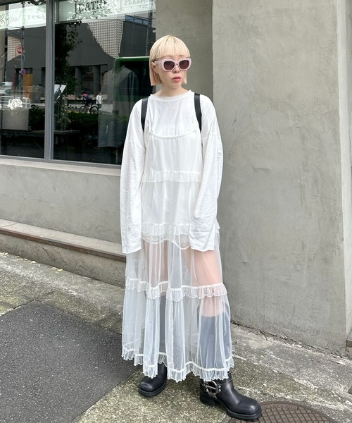 Alley Tokyo（アリートーキョー）の「ダメージBIGロンT（Tシャツ/カットソー・レディース・オフホワイト/スミクロ/ピンク・FREE）」の15枚目の写真