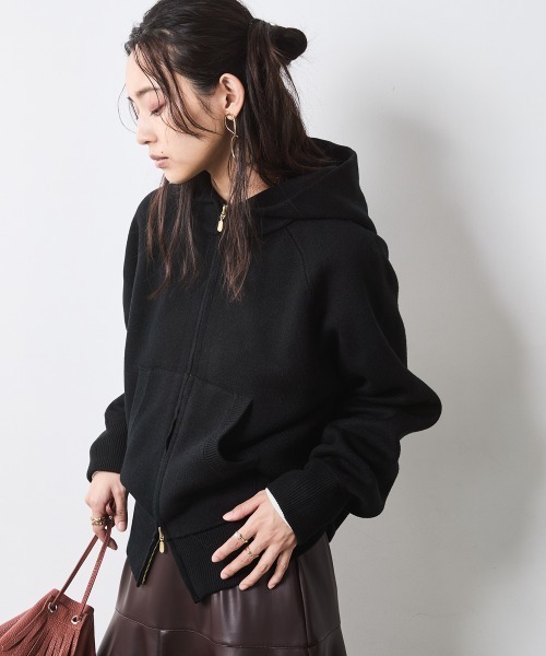 CHIC STYLE（シックスタイル）の「ジップアップニットフーディ＜大きいサイズ有＞シックスタイル（パーカー・レディース・アイボリー/グレー/ブラック・L/M/5L/4L/3L/LL）」の3枚目の写真