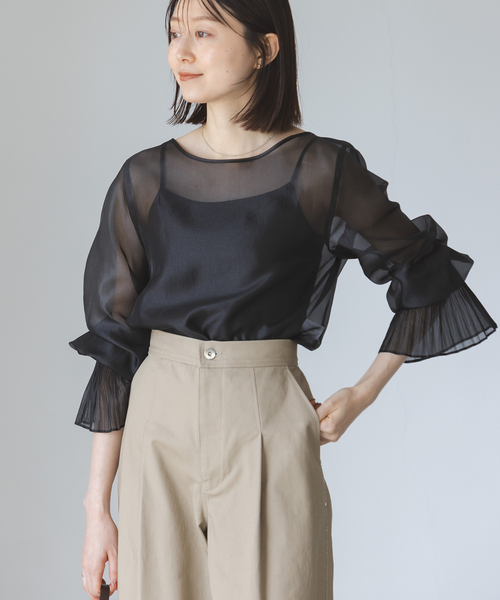 セール】《追加》パールシアープリーツカフスブラウス（シャツ