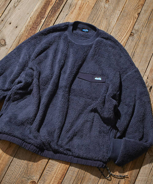 FREAK'S STORE（フリークスストア）の「限定展開 KAVU×FREAK'S STORE/カブー 別注 ナイロン切り替え シャギーフリース クルーネックプルオーバー / ヘムコード（その他トップス・メンズ・スミクロ/ベージュ/ネイビー/ブラック・SMALL/MEDIUM/LARGE）」の8枚目の写真