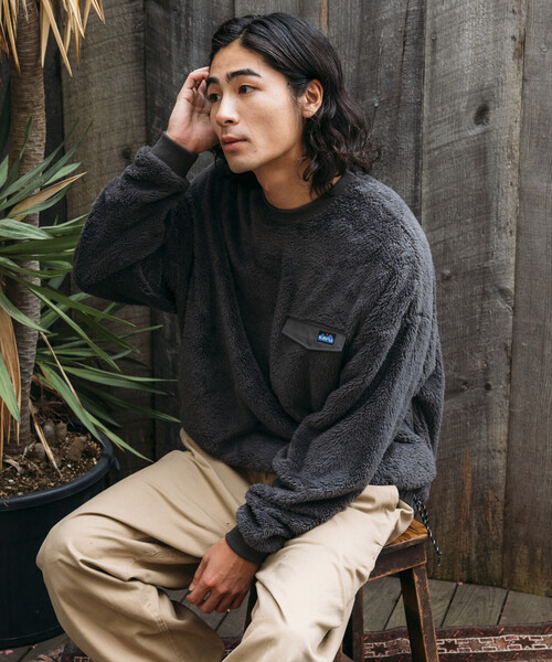 FREAK'S STORE（フリークスストア）の「限定展開 KAVU×FREAK'S STORE/カブー 別注 ナイロン切り替え シャギーフリース クルーネックプルオーバー / ヘムコード（その他トップス・メンズ・スミクロ/ベージュ/ネイビー/ブラック・SMALL/MEDIUM/LARGE）」の20枚目の写真