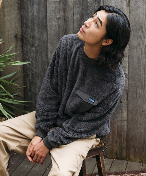 FREAK'S STORE（フリークスストア）の「限定展開 KAVU×FREAK'S STORE/カブー 別注 ナイロン切り替え シャギーフリース クルーネックプルオーバー / ヘムコード（その他トップス・メンズ・スミクロ/ベージュ/ネイビー/ブラック・SMALL/MEDIUM/LARGE）」の21枚目の写真