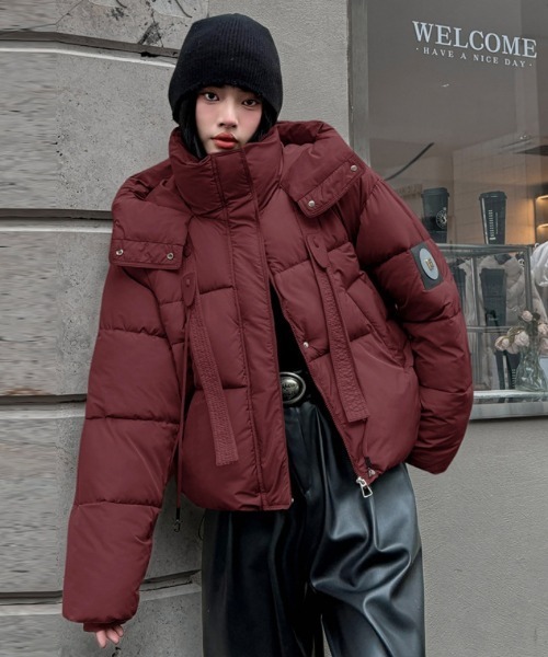 セール】フード付き フロントテープデザイン エコダウンジャケット