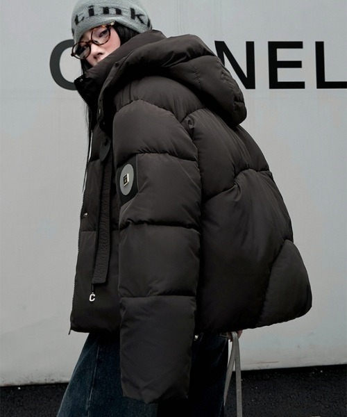 セール】フード付き フロントテープデザイン エコダウンジャケット