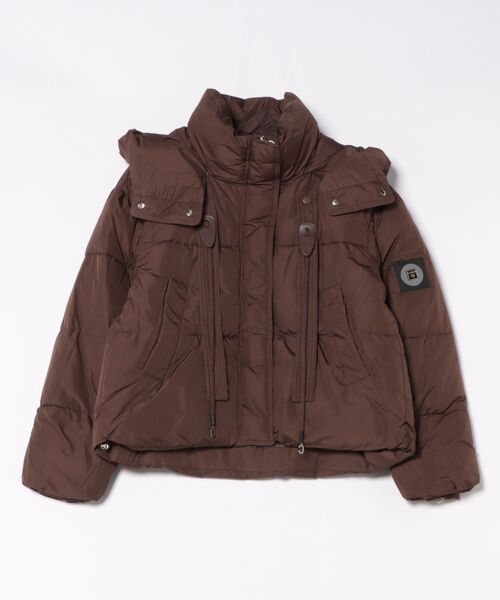 ダウンジャケット フロントポケット付き セール】フード付き フロントテープデザイン エコダウンジャケット