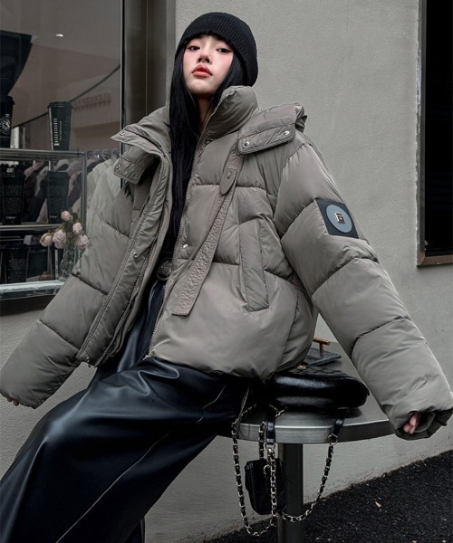 セール】フード付き フロントテープデザイン エコダウンジャケット