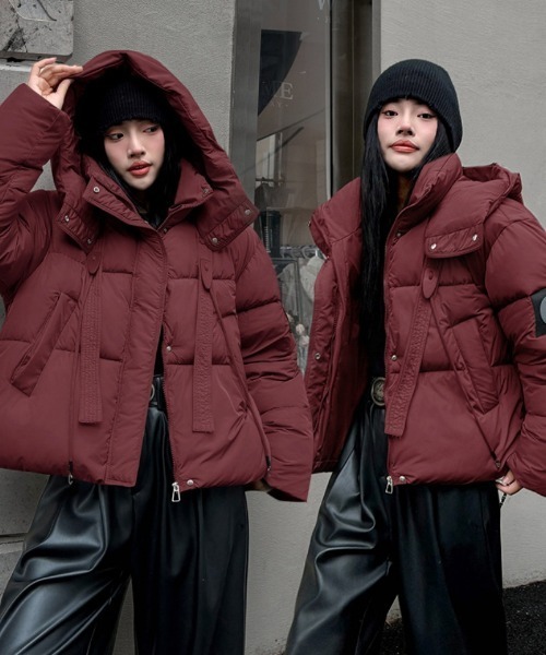 セール】フード付き フロントテープデザイン エコダウンジャケット