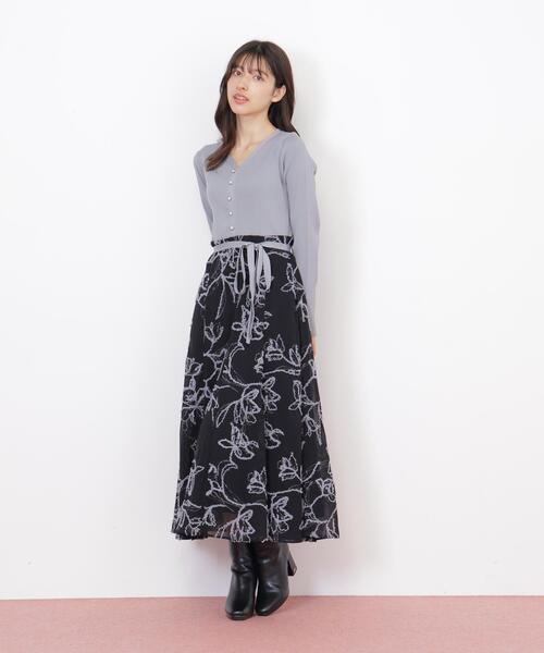 セール】◇モール刺繍ドッキングニットワンピース（ワンピース）｜JILL