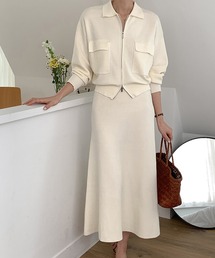 archivio アルチビオ ベージュ　ジップアップニットとスカート M セット ABITOKYO セットアップ ジップアップニットカーディガン＆タイト