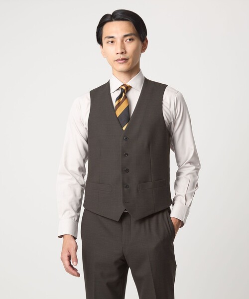 green label relaxing（グリーンレーベルリラクシング）の「A+ TWPU バーズアイ 5B スリム ベスト -ウォッシャブル-（ベスト・メンズ・ネイビー/ダークブラウン/ダークグレー・XL/M/S/L/XXL）」の2枚目の写真