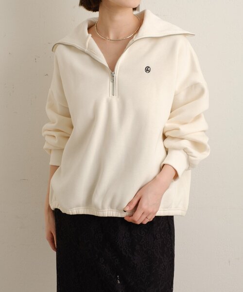 Omekashi(オメカシ)の「刺繍ハーフジップスウェット(スウェット・レディース・アイボリー/チャコールグレー/ピンク/オフホワイト・FREE)」の2枚目の写真