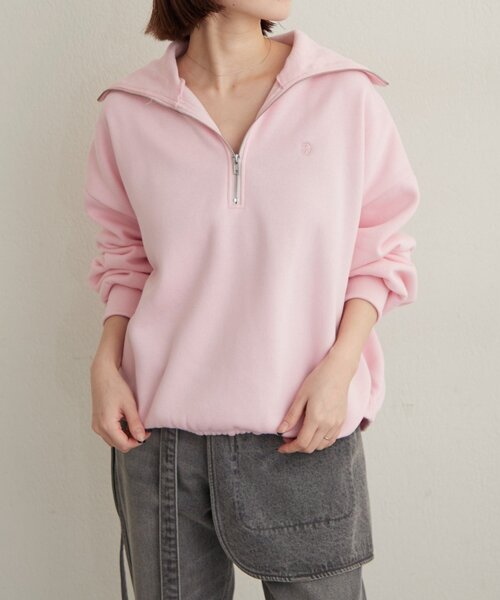 Omekashi(オメカシ)の「刺繍ハーフジップスウェット(スウェット・レディース・アイボリー/チャコールグレー/ピンク/オフホワイト・FREE)」の4枚目の写真