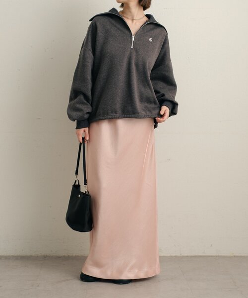 Omekashi(オメカシ)の「刺繍ハーフジップスウェット(スウェット・レディース・アイボリー/チャコールグレー/ピンク/オフホワイト・FREE)」の7枚目の写真