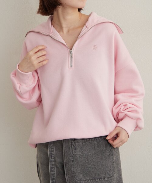 Omekashi(オメカシ)の「刺繍ハーフジップスウェット(スウェット・レディース・アイボリー/チャコールグレー/ピンク/オフホワイト・FREE)」の8枚目の写真