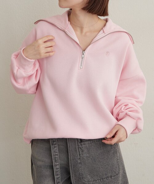 Omekashi(オメカシ)の「刺繍ハーフジップスウェット(スウェット・レディース・アイボリー/チャコールグレー/ピンク/オフホワイト・FREE)」の9枚目の写真