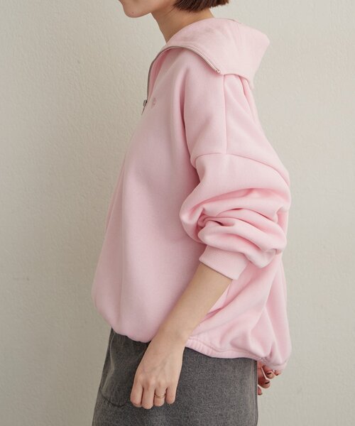 Omekashi(オメカシ)の「刺繍ハーフジップスウェット(スウェット・レディース・アイボリー/チャコールグレー/ピンク/オフホワイト・FREE)」の11枚目の写真