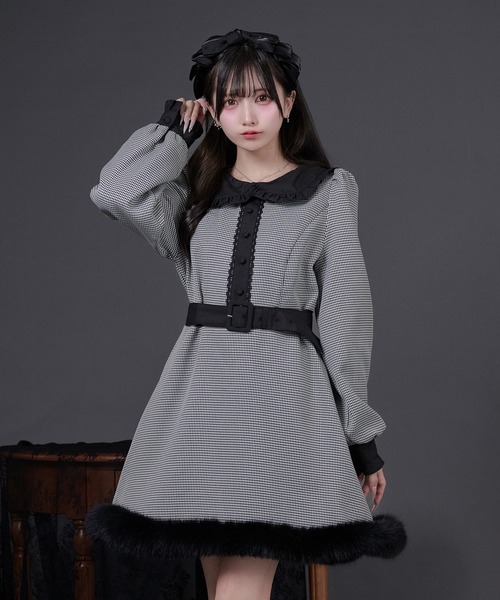 セール】ファー付き千鳥チェックワンピース（ワンピース）｜Pal elfy