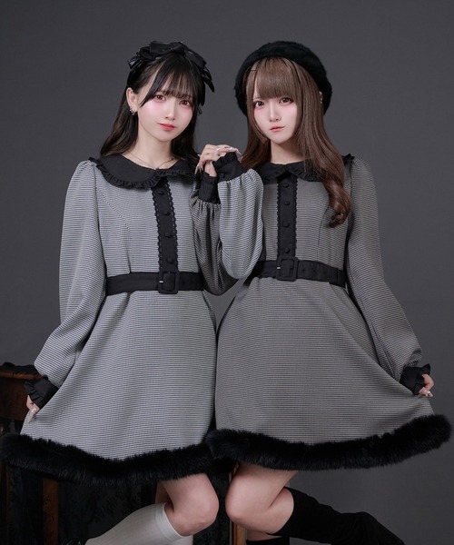 セール】ファー付き千鳥チェックワンピース（ワンピース）｜Pal elfy