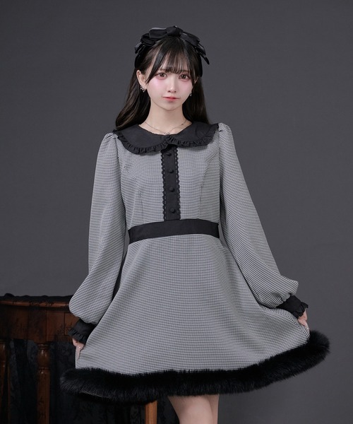 セール】ファー付き千鳥チェックワンピース（ワンピース）｜Pal elfy