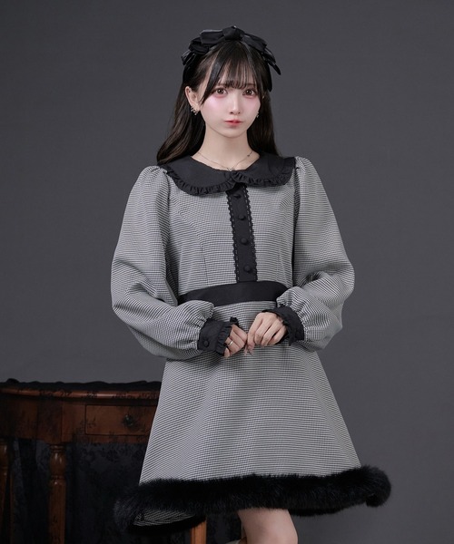 セール】ファー付き千鳥チェックワンピース（ワンピース）｜Pal elfy