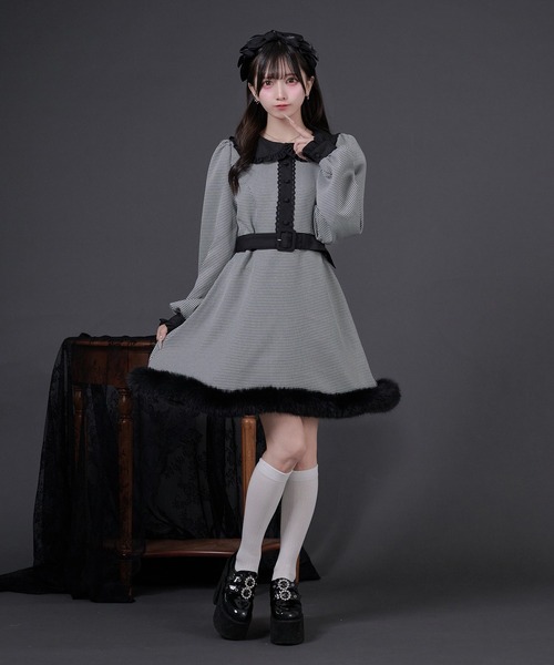 セール】ファー付き千鳥チェックワンピース（ワンピース）｜Pal elfy