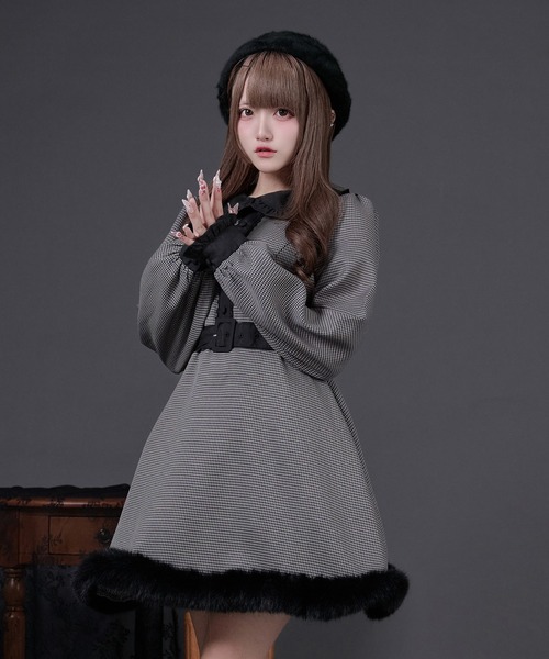 セール】ファー付き千鳥チェックワンピース（ワンピース）｜Pal elfy