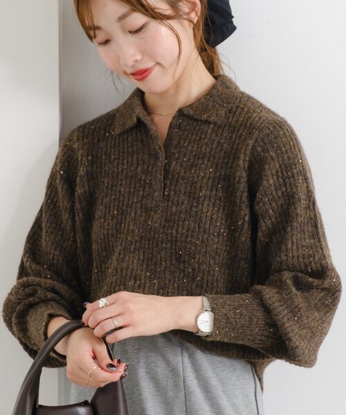 Kastane（カスタネ）の「【一部店舗限定】B スパンコールニットポロ（ニット/セーター・レディース・ブルー/アイボリー/ブラウン/ミント・FREE）」の2枚目の写真