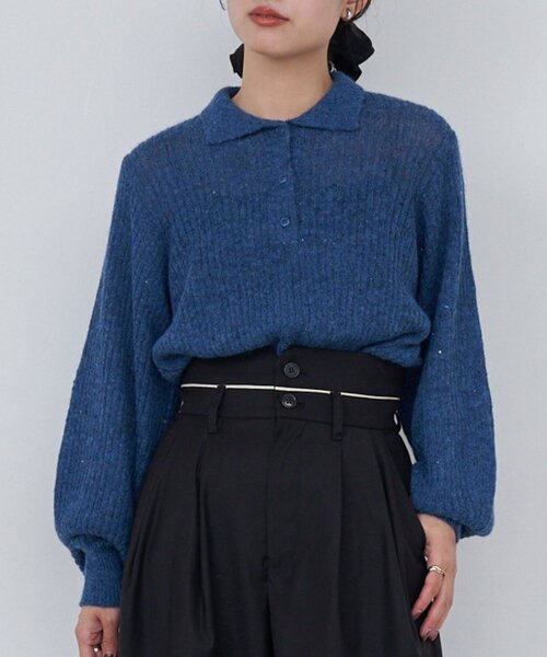 Kastane（カスタネ）の「【一部店舗限定】B スパンコールニットポロ（ニット/セーター・レディース・ブルー/アイボリー/ブラウン/ミント・FREE）」の4枚目の写真