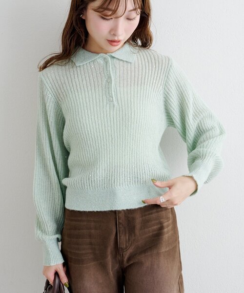 Kastane（カスタネ）の「【一部店舗限定】B スパンコールニットポロ（ニット/セーター・レディース・ブルー/アイボリー/ブラウン/ミント・FREE）」の6枚目の写真