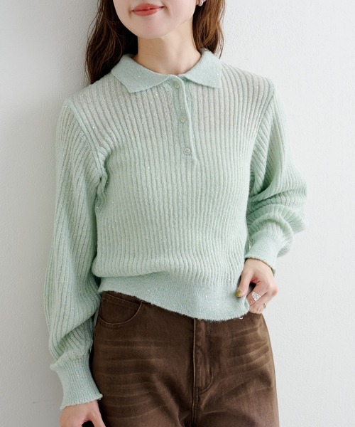 Kastane（カスタネ）の「【一部店舗限定】B スパンコールニットポロ（ニット/セーター・レディース・ブルー/アイボリー/ブラウン/ミント・FREE）」の5枚目の写真