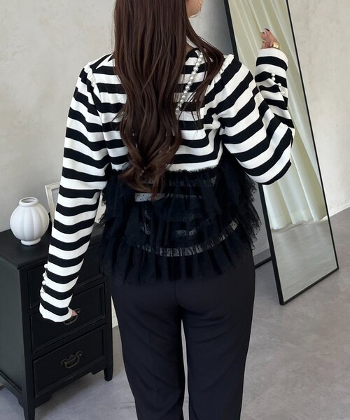 prose verse（プロズヴェール）の「ボリュームドットチュールフリルスクエアネックニット（ニット/セーター・レディース・ブラック/ブラック系その他・LARGE/MEDIUM）」の17枚目の写真