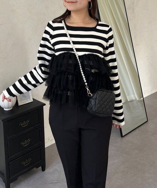 prose verse（プロズヴェール）の「ボリュームドットチュールフリルスクエアネックニット（ニット/セーター・レディース・ブラック/ブラック系その他・LARGE/MEDIUM）」の19枚目の写真