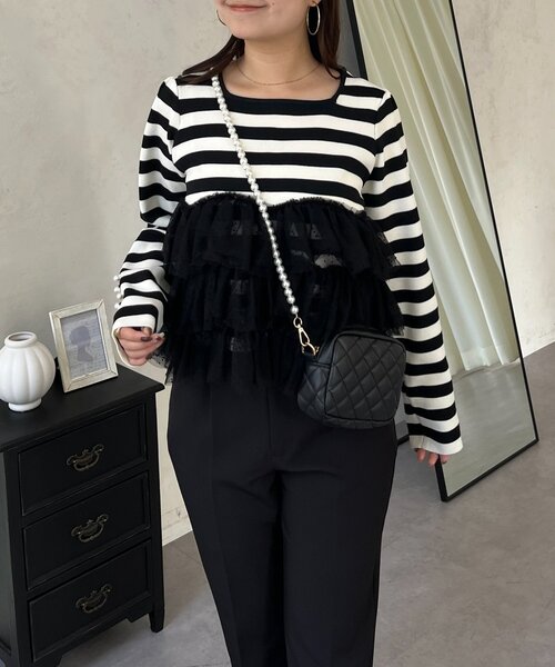 prose verse（プロズヴェール）の「ボリュームドットチュールフリルスクエアネックニット（ニット/セーター・レディース・ブラック/ブラック系その他・LARGE/MEDIUM）」の20枚目の写真