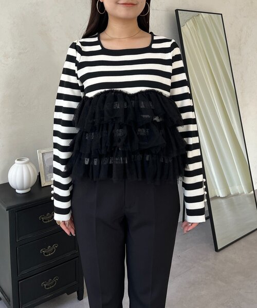 prose verse（プロズヴェール）の「ボリュームドットチュールフリルスクエアネックニット（ニット/セーター・レディース・ブラック/ブラック系その他・LARGE/MEDIUM）」の5枚目の写真