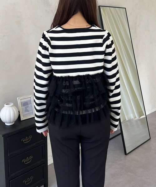 prose verse（プロズヴェール）の「ボリュームドットチュールフリルスクエアネックニット（ニット/セーター・レディース・ブラック/ブラック系その他・LARGE/MEDIUM）」の7枚目の写真