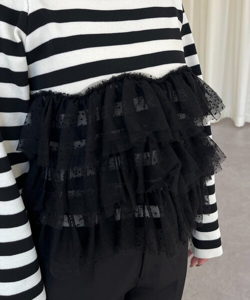 prose verse（プロズヴェール）の「ボリュームドットチュールフリルスクエアネックニット（ニット/セーター・レディース・ブラック/ブラック系その他・LARGE/MEDIUM）」の3枚目の写真