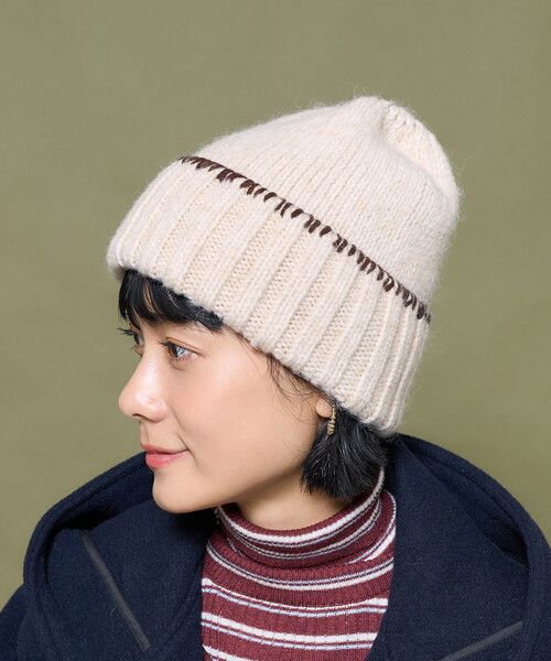 FREAK'S STORE(フリークスストア)の「配色 ブランケットステッチ ニットキャップ(ニットキャップ/ビーニー・レディース・オフホワイト/グレー・ONE SIZE)」の8枚目の写真
