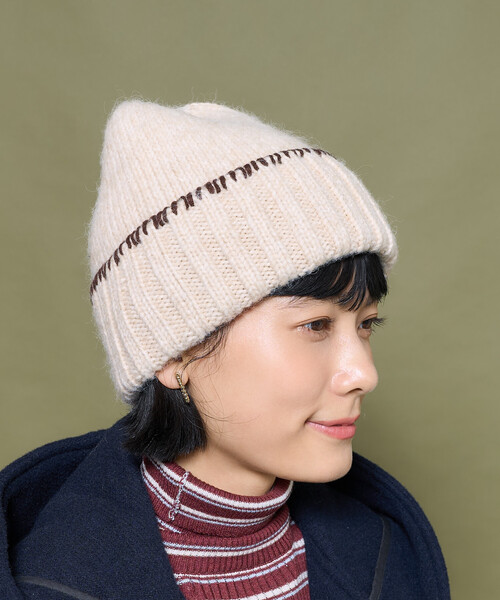セール】配色 ブランケットステッチ ニットキャップ（ニットキャップ