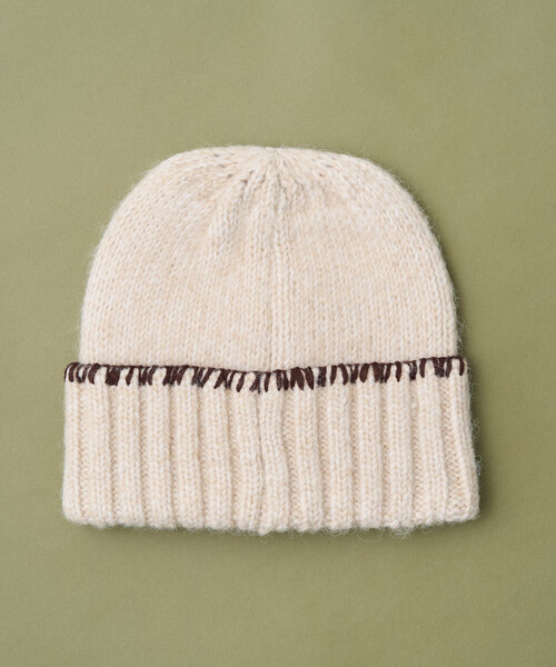 セール】配色 ブランケットステッチ ニットキャップ（ニットキャップ