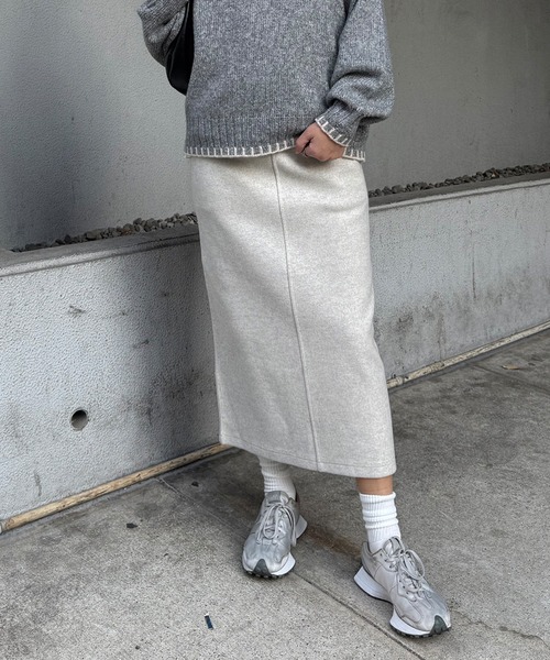 LBC(エルビーシー)の「ジャージメルトンIラインスカート(スカート・レディース・ベージュ/チャコール/グレー/カーキ・M/L)」の4枚目の写真