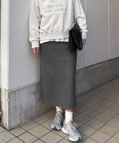 LBC(エルビーシー)の「ジャージメルトンIラインスカート(スカート・レディース・ベージュ/チャコール/グレー/カーキ・M/L)」の2枚目の写真