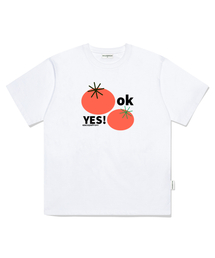 イエス・トマトプリントオーバーサイズ半袖Tシャツホワイト