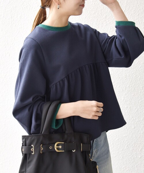 SHIPS any:〈洗濯機可能〉裏毛 バイカラー ペプラム スウェット プル