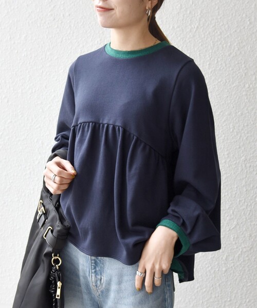 SHIPS any:〈洗濯機可能〉裏毛 バイカラー ペプラム スウェット プル