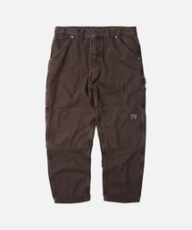 WASHED DENIM DOUBLE KNEE PANTS _ WASHED BROWN