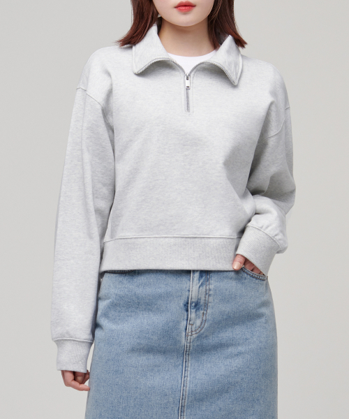 MUSINSA STANDARD WOMAN（ムシンサスタンダードウーマン）の「レディースハーフジップアップスウェットシャツ[メランジライトグレー]（スウェット・レディース・その他・SMALL/MEDIUM/LARGE/X-SMALL）」の2枚目の写真