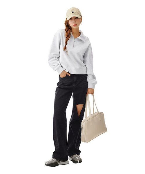 MUSINSA STANDARD WOMAN（ムシンサスタンダードウーマン）の「レディースハーフジップアップスウェットシャツ[メランジライトグレー]（スウェット・レディース・その他・SMALL/MEDIUM/LARGE/X-SMALL）」の16枚目の写真