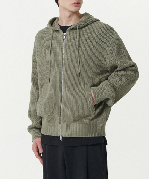 MUSINSA STANDARD（ムシンサスタンダード）の「リブニットフードパーカー[セージ]（ニット/セーター・メンズ・その他・XX-LARGE/LARGE/MEDIUM/SMALL/X-LARGE）」の2枚目の写真