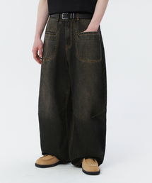 TRILLION（トリリオン）の「ラウンドポケットバルーンフィットウォッシュデニムパンツ（イエローブラック）（デニムパンツ）」