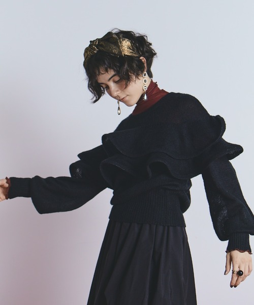 manana suerte（マニャーナスエルテ）の「モヘアライクラッフルニット（ニット/セーター・レディース・ブラック/ホワイト/レッド・FREE）」の17枚目の写真